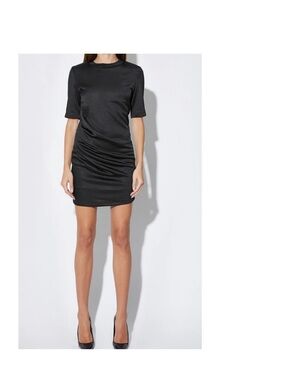 Ruched Black Short-Sleeve Mini Dress